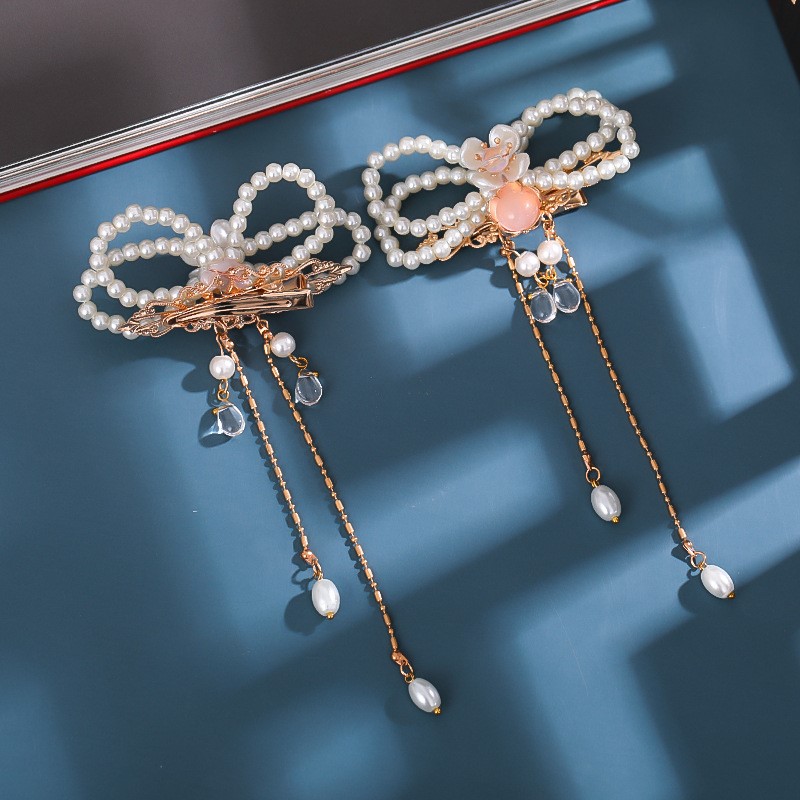 images 0:2021 New child with sutra hair clip pearl butterfly pairing hairpinch girl's ancient fashioned headdress accessory