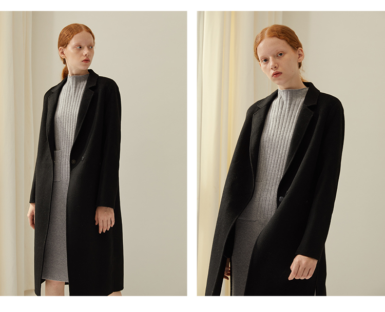 NEELLY Labuan 2018 mùa thu đông mới áo khoác nữ cashmere hai mặt dài - Accentuated eo áo măng tô nữ dáng dài