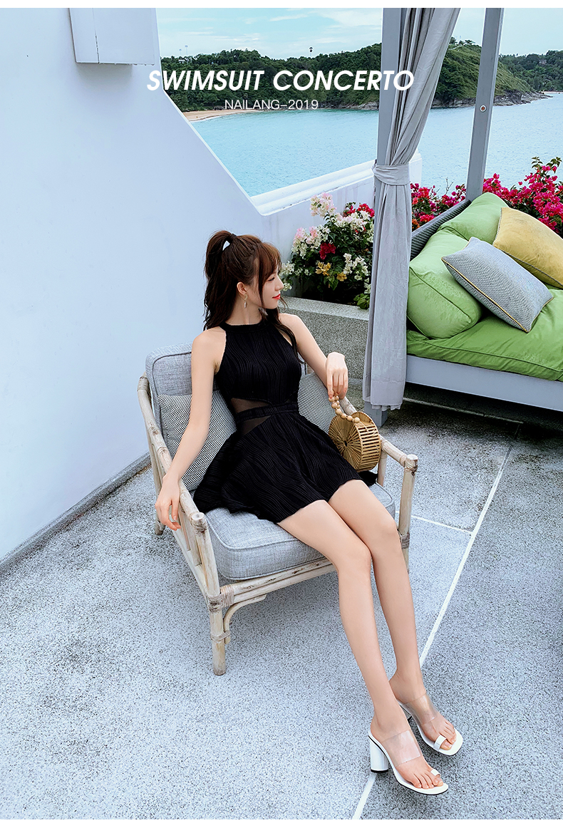 Áo cổ yếm gợi cảm nữ Xiêm váy che bụng nhỏ ngực thể thao thời trang dây buộc nóng xuân bên bờ biển Hàn Quốc ins - Bộ đồ bơi One Piece áo tắm nữ liền thân