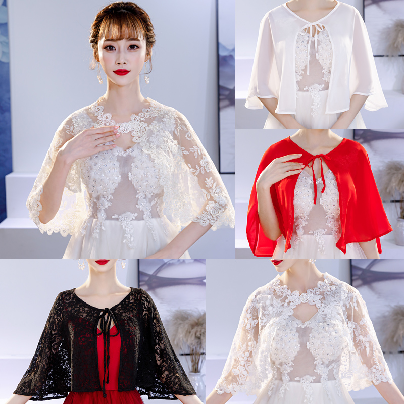 Wedding dress Cape Lace Clown Lace cover Summer Super Fairy Bride Wedding Gown outside a big size sunscreen slim