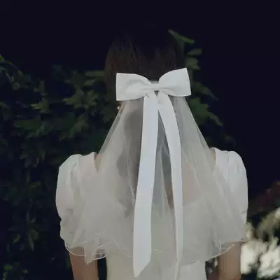 Korean bride wedding veil super fairy forest travel photo headdress new bow veil certificate registration simple