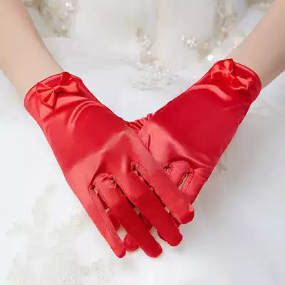 Wedding gloves short bridal gloves female white Korean cheongsam gloves wedding dress red beautiful clothes short gloves