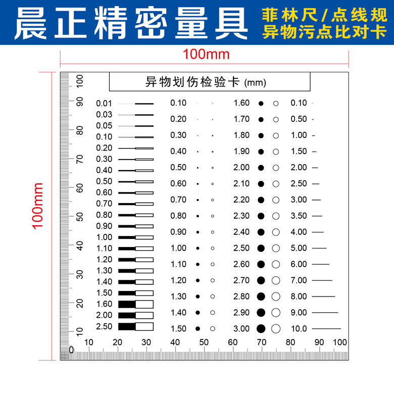 Foreign object scratch point line gauge stain gauge stain card snap gauge measuring tool appearance quality inspection area gauge