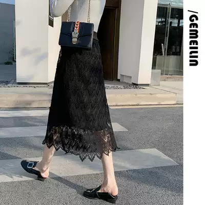 High-waisted skirt women's 2020 summer new thin hip temperament A-line two-sided wear medium and long lace skirt tide