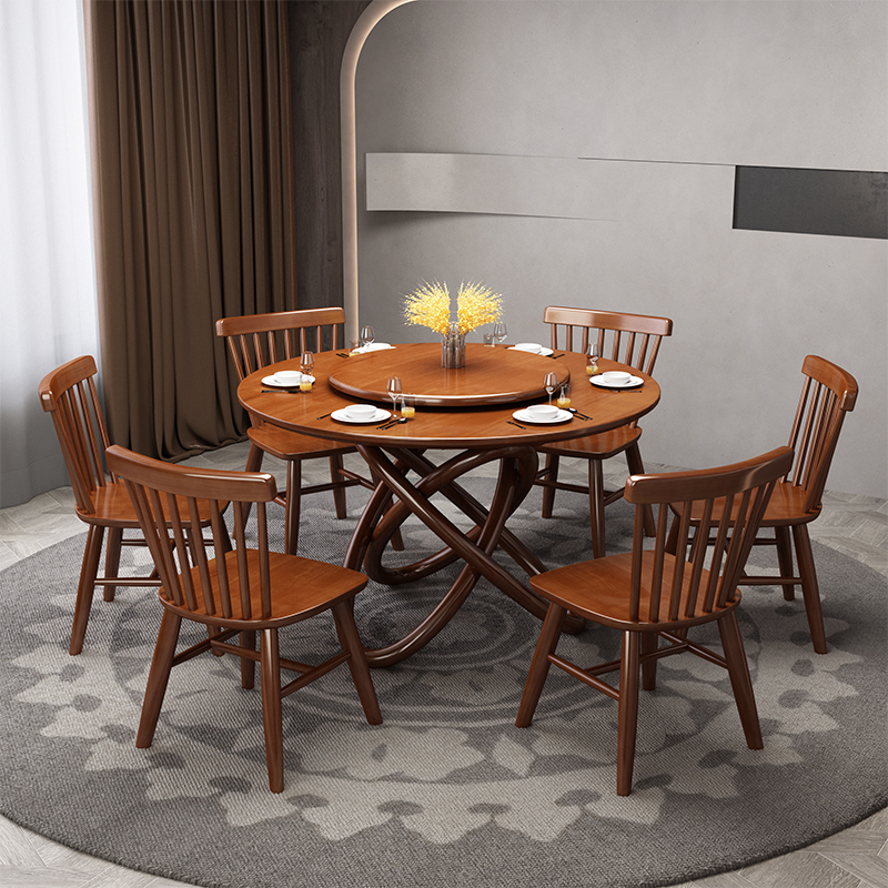 Light luxury Nordic dining table all solid wood modern minimalist dining table home 10 people round dining table round dining table and chair combination