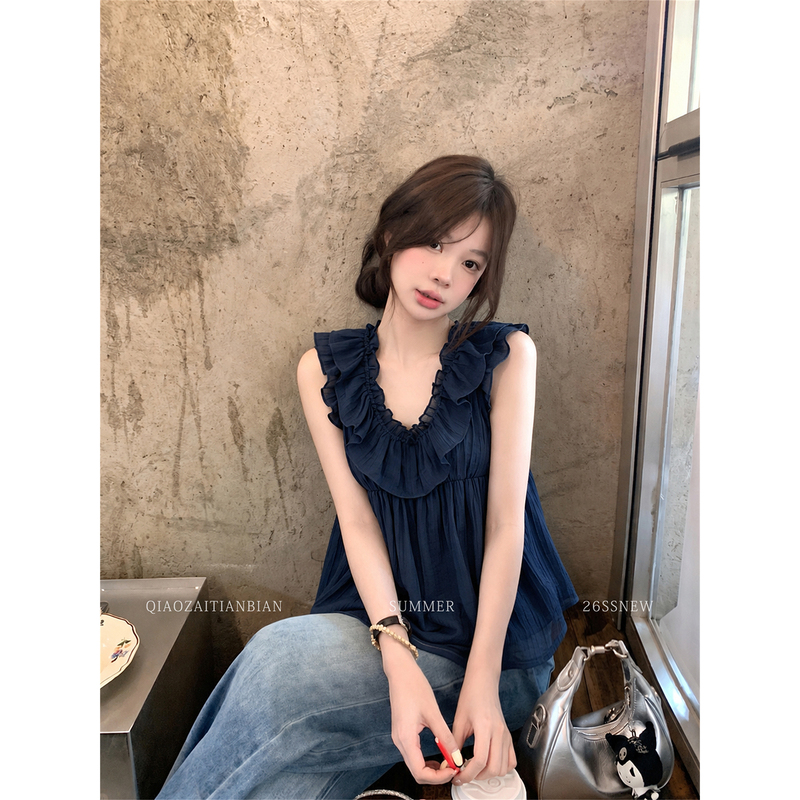 Bridge in the Sky Textured Ruffle Sleeve Blouse for Women, Summer French Style, Loose Fit, Slimming Top
