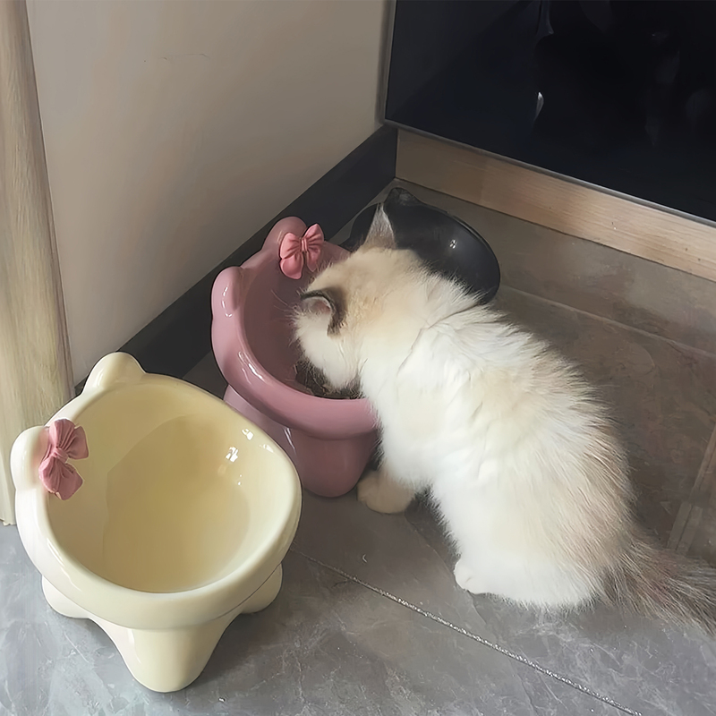 Ceramic Cat Bowl, Cute Cat Food Bowl, Water Bowl, Canned Cat Food Container, Protects Cervical Spine, Not Easy to Tip Over, Prevents Black Chin, Dog Bowl