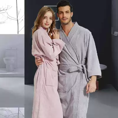 Couple nightgown female summer pure cotton medium and long version of the towel material absorbent quick-drying spring and autumn parent-child five-star hotel bathrobe male