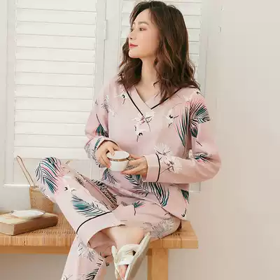 Pajamas women's spring and autumn thin cotton can be worn outside thin Korean loose long-sleeved fashion printed home clothes suit summer