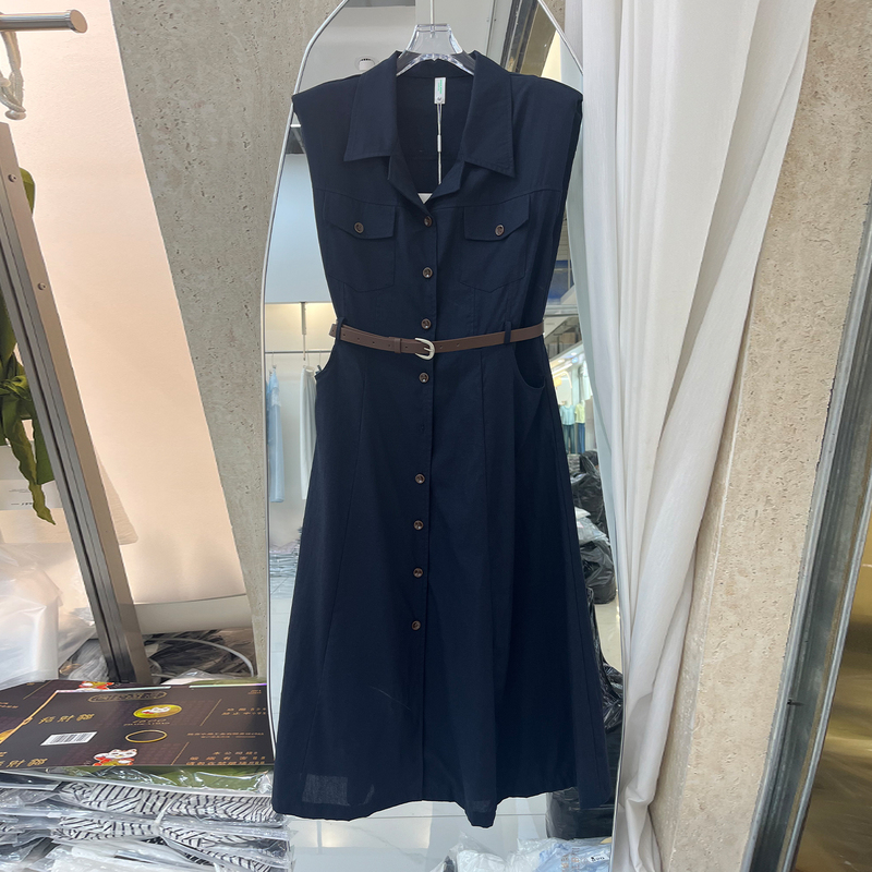Sleeveless Shirt Dress for Women, Mid-Length, 2026 Summer New Style, Fashionable Waist-Cinching, Slimming, Elegant, Casual A-Line Skirt