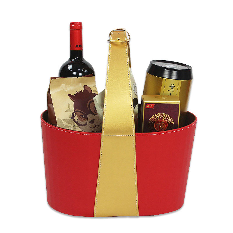 New fashion leather basket Lunar New Year goods Basket Chocolate Leather Basket Fruits Flowers Baskets of Gourmet Baskets Imported Gourmet Basket