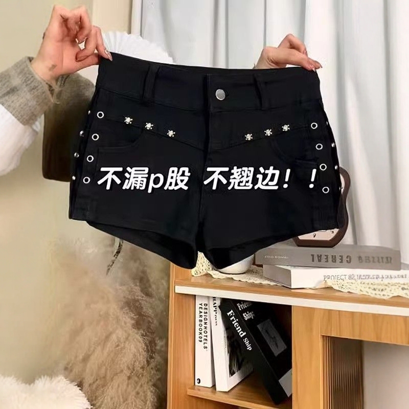 Black Studded Design Hot Girl Denim Ultra-Short Shorts for Women 2026 Summer New Elastic Slim Fit Hip-Hugging Hot Pants Black Studded Design Hot Girl Denim Ultra-Short Shorts for Women 2026 Summer New Elastic Slim Fit Hip-Hugging Hot Pants