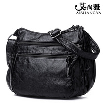 Bag womens new lady middle-aged messenger soft leather one-shoulder mother small bag 2018 washed middle-aged and elderly all-match womens bag