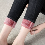 Демисезонные бархатные утепленные джинсы с начесом, карандаш, штаны, 2024 года, новая коллекция, высокая талия, по фигуре