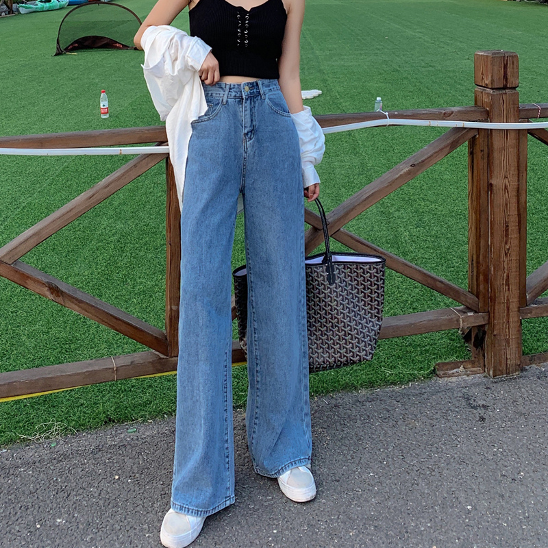 High Waist Jeans Woman 2021 Autumn Clothing New Loose Sense Broadlegged Pants With Slim Fit Straight Drum Mopping Long Pants