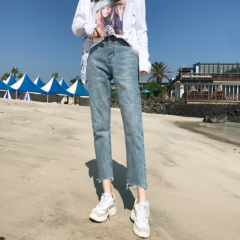 High Waist 90% Jeans Woman 2021 Spring Han Edition Loose First Love Broadleg Retro Port Taste Chic Straight Drum Pants