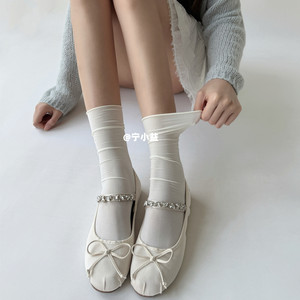 【Four Pairs】Ning Xiaoyi Ice Silk Socks for Women, Summer Thin Short Socks, Milky White Versatile Mid-Calf Jk Slouch Socks