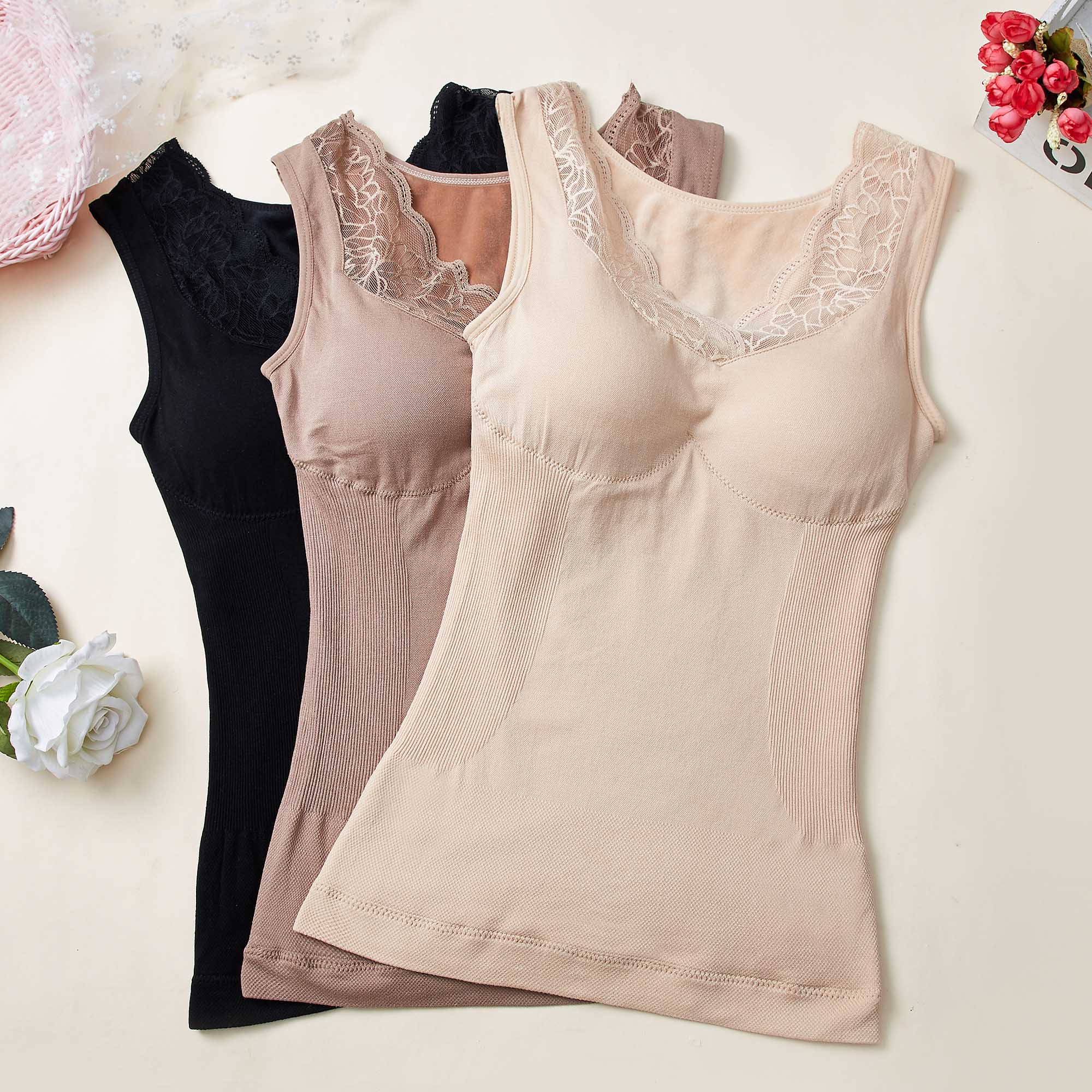 Winter warm vest women padded velvet lace tight base shirt with chest pad without steel ring student body underwear