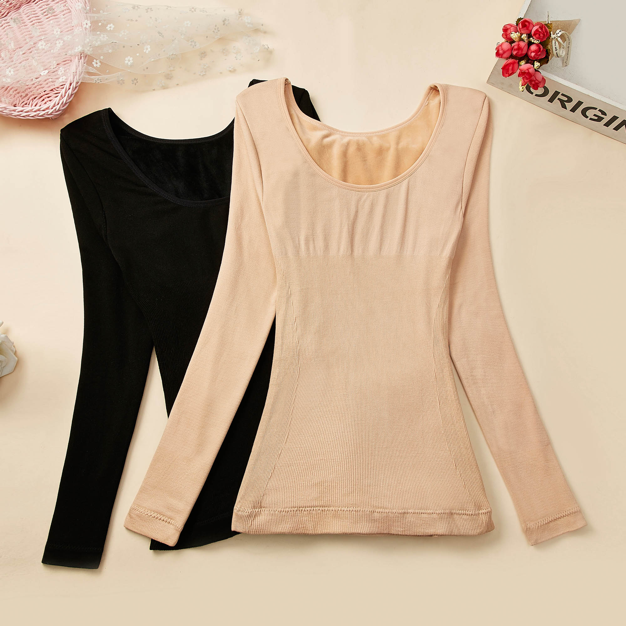 Winter heating dress Women plus suede thickened single-piece blouse student low collar autummy jacket with undershirt tights and body underwear