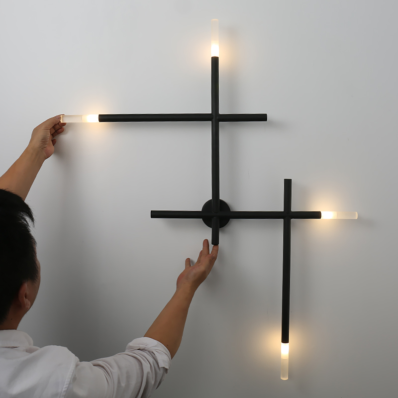 Nordic industrial wind background wall lamp cross line creative luxury designer minimalist living room bedroom bedside lamp