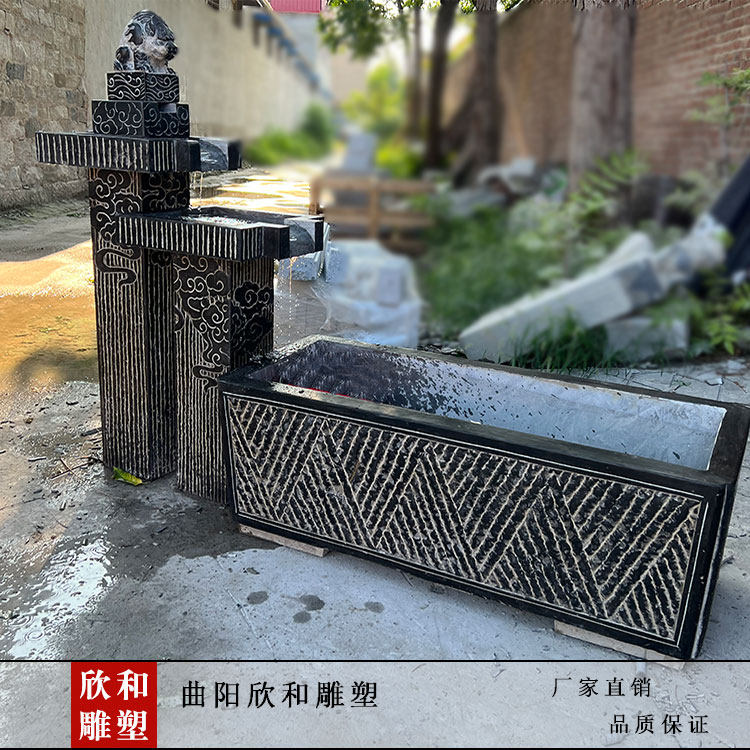 Outdoor Stone Tank Fish Tank Green Stone Flower Pot Fish Pond Chinese Flow Water View Pendulum with Courtyard Fish Indoor Landscape Decoration-Taobao