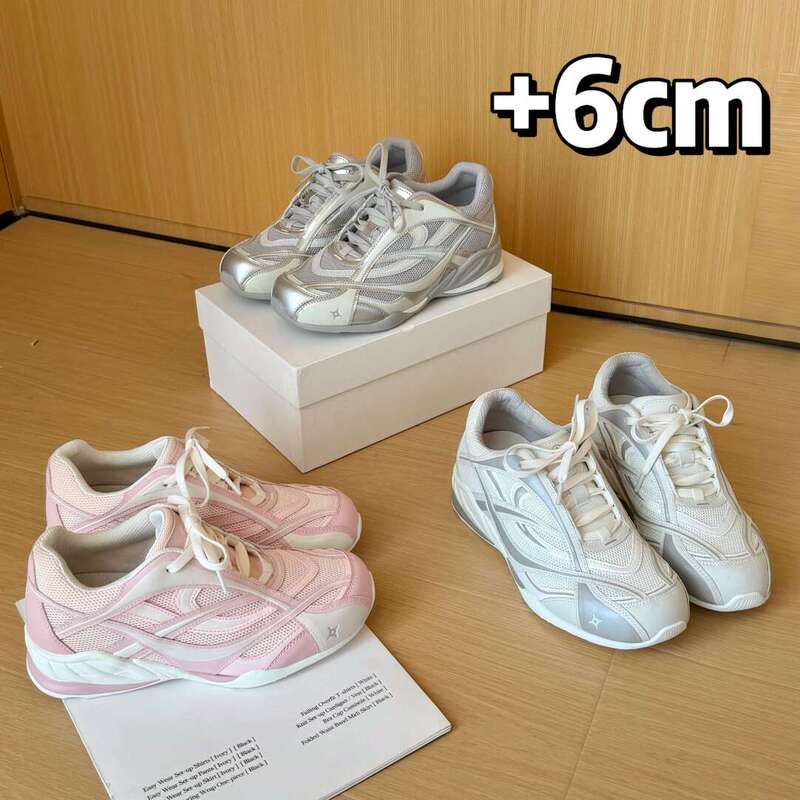 6cm Height-Increasing German Training Shoes for Women, 2026 Spring New Model, Mesh Lightweight Casual Sports White Racing Shoes