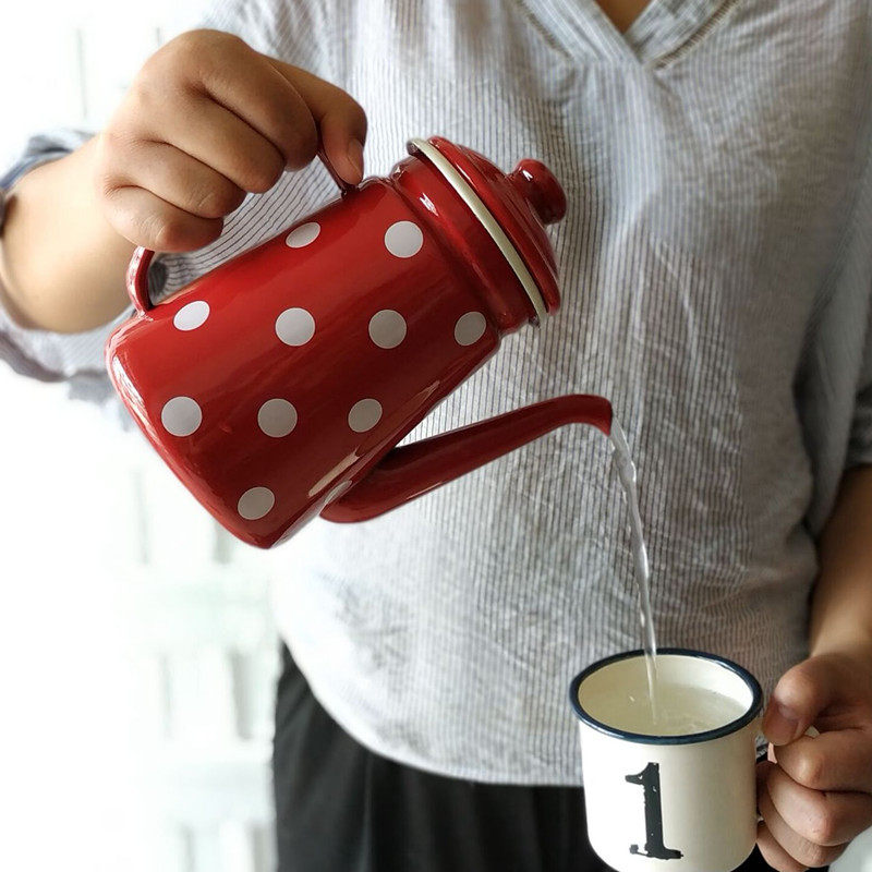 High-end 1 1L enamel coffee pot Enamel kettle oil pot Enamel cold water teapot Universal induction cooker gas heating