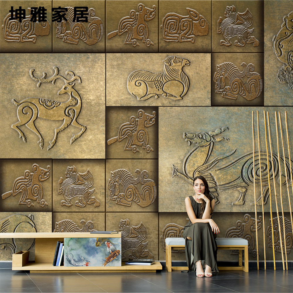 Bamboo wood fiber integrated wall plate Chinese bronze Xiaozhong TV Background wall panel decorative panel wall board