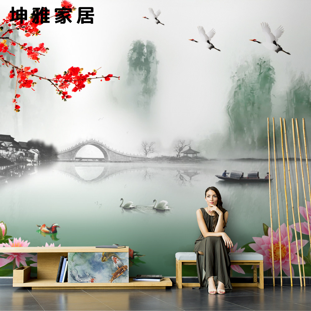 Bamboo and wood fiber integrated wall plate Chinese retro ink ink water TV Background wall panel decorative panel wall board