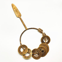 Pure copper brass masters knife bell with engraved thread round handle bell knife hexagram knife rattle small ring through copper coin masters knife