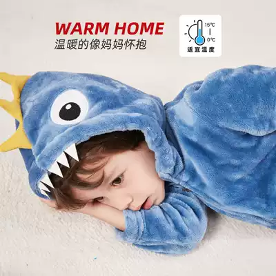 Children's flannel winter thickened autumn and winter baby pajamas boys and children coral velvet plus home clothing