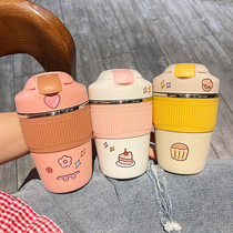 Office high-end thermos cup ladies high-value double drinks with straws Childrens water cups portable accompanying coffee cups