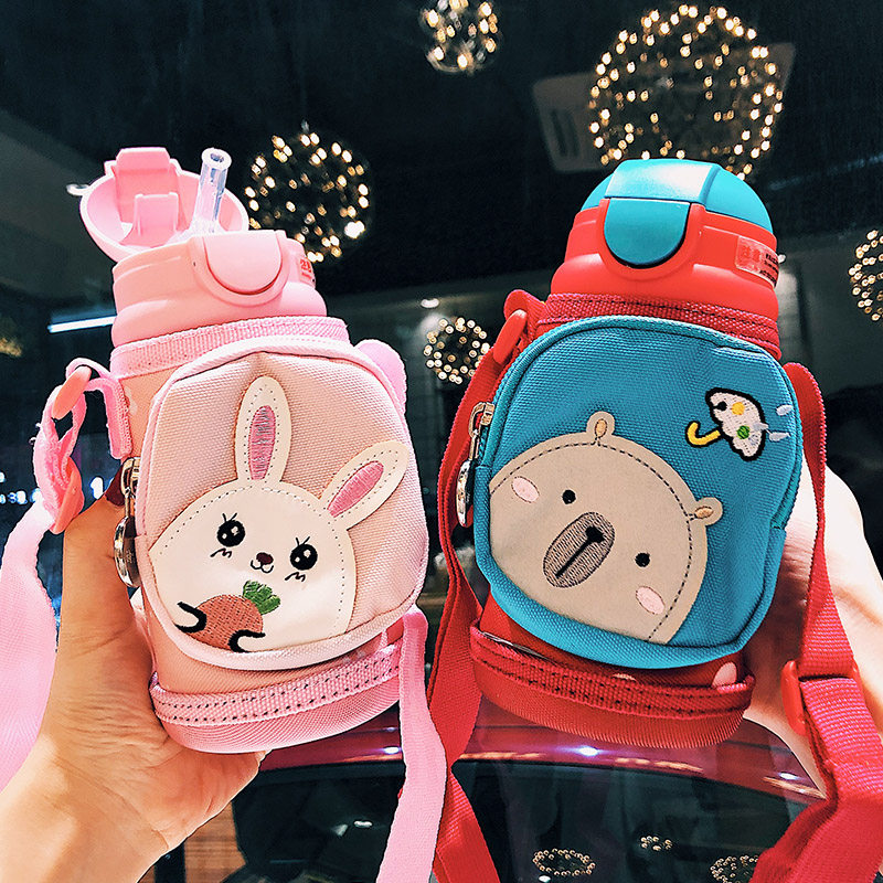 316 stainless steel inclined satchel insulated cup children elementary school children portable water cup with straw dual-use anti-fall girl kettle