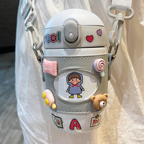 Childrens thermos cup girl high-value crossbody water bottle cute baby drinking cup portable take-out straw water Cup