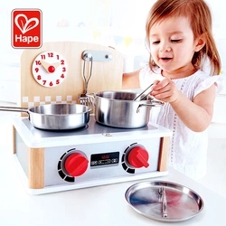 German Hape Nordic style double-sided mini kitchen set play home wine toy children's baby cooking wooden simulation