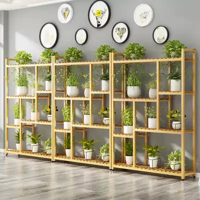 Flower rack Wrought iron living room display rack Indoor multi-layer shelf Flower pot golden lattice rack Floor-to-ceiling balcony flower rack