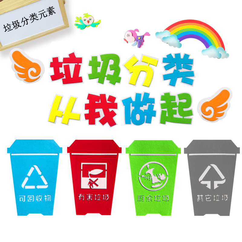 Kindergarten garbage classification starts from me slogan trash can decoration wall stickers propaganda exhibition board newspaper classroom decoration