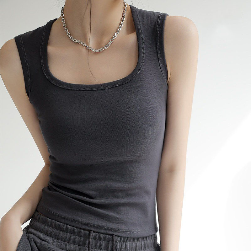 Japanese Camisole for Women, 2026 New Summer Cotton Outerwear, Covers Side Breasts, Wide Shoulder Straps, Square Neckline