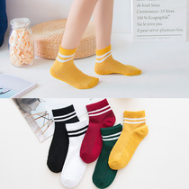 Pure cotton socks womens Korean version of the two-bar Harajuku tube socks Summer wild college style baseball socks four seasons Japanese stockings