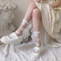 Socks Crystal glass silk socks Transparent small flowers in the tube socks Net red socks Calf socks Womens summer thin tube socks