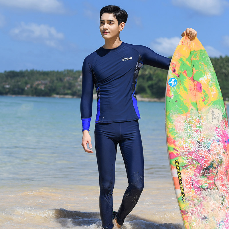 2021 Korean men's wetsuit two-piece sunscreen quick-drying long-sleeved trousers Swimsuit suit Snorkeling suit Jellyfish suit