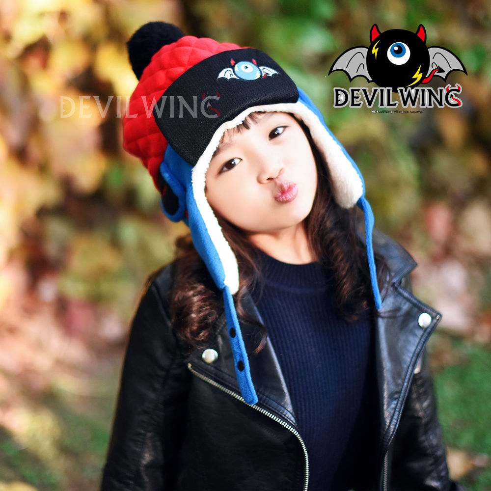 DevilWing children hat autumn winter male girl Korean version warm and suede baby ear Lei Feng cap tide