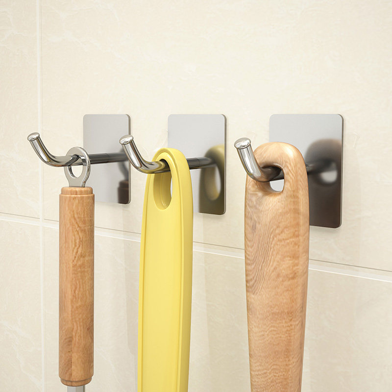 304 stainless steel kitchen hook strong adhesive free punch wall hanging wall door bathroom powder room hook