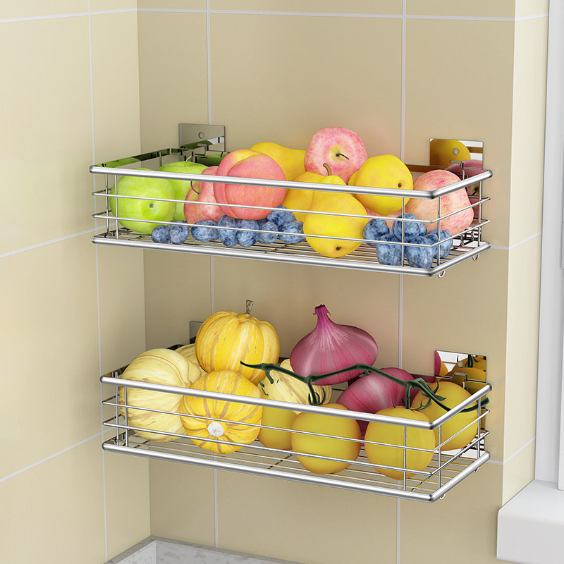 Kitchen Vegetable Shelving 304 Stainless Steel Wall-mounted Ginger Garlic Fruit Containing Basket Drain vegetable shelving basket