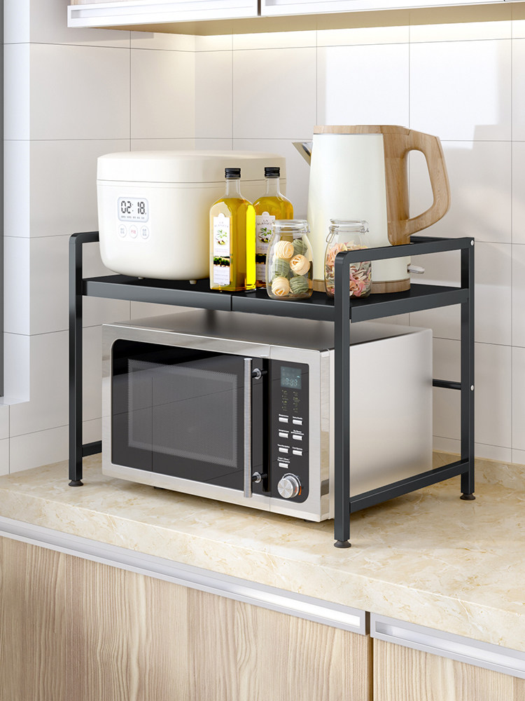 Kitchen microwave oven shelf retractable stainless steel double-layer desktop countertop oven shelf Household pot rack storage