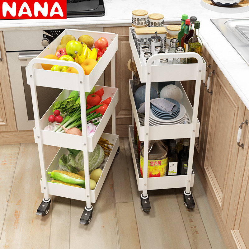 NANA Kitchen Vegetable Shelf Multilayer Kitchen Containing Basket Small Cart Floor Moving Shelf Debris Shelf