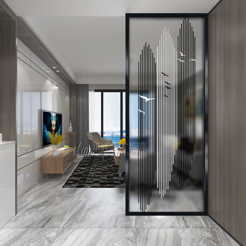 Modern and simple mobile glass screen partition Living room decoration Bedroom block household door entrance Light luxury light transmission