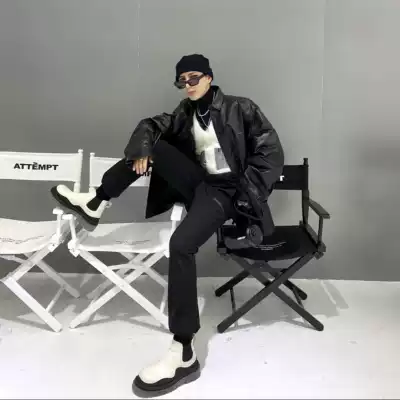 KKK WE11DONE black leather jacket Logo embossed silhouette kkkk welldone leather shirt jacket