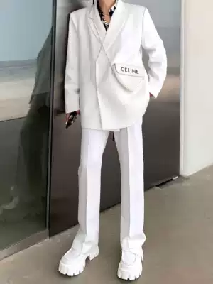 TTT homemade 21SS new white trousers high street design sense straight tube drop feel pants men's trend casual trousers