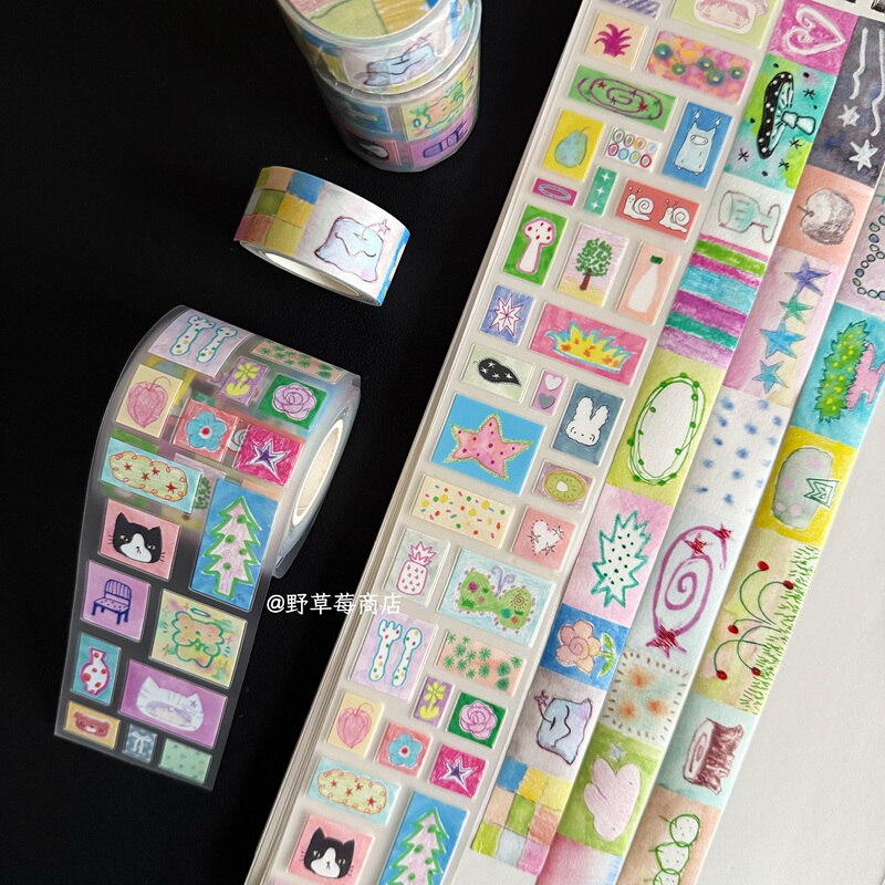 Colored Pencil Diary Dream Catcher Small Notes Taiwan Washi Special Oil Original Tape Sticker Roll Salt Series Wild Strawberry Store Planner